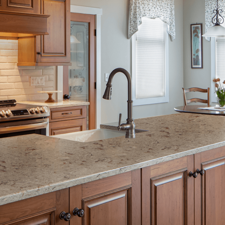 brown kitchen interior with vintage style faucet