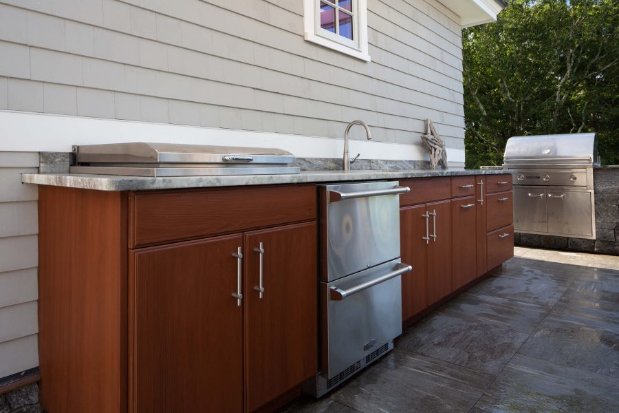 brown wooden outdoor kitchen cabin