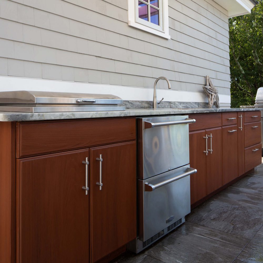 brown wooden outdoor kitchen cabin