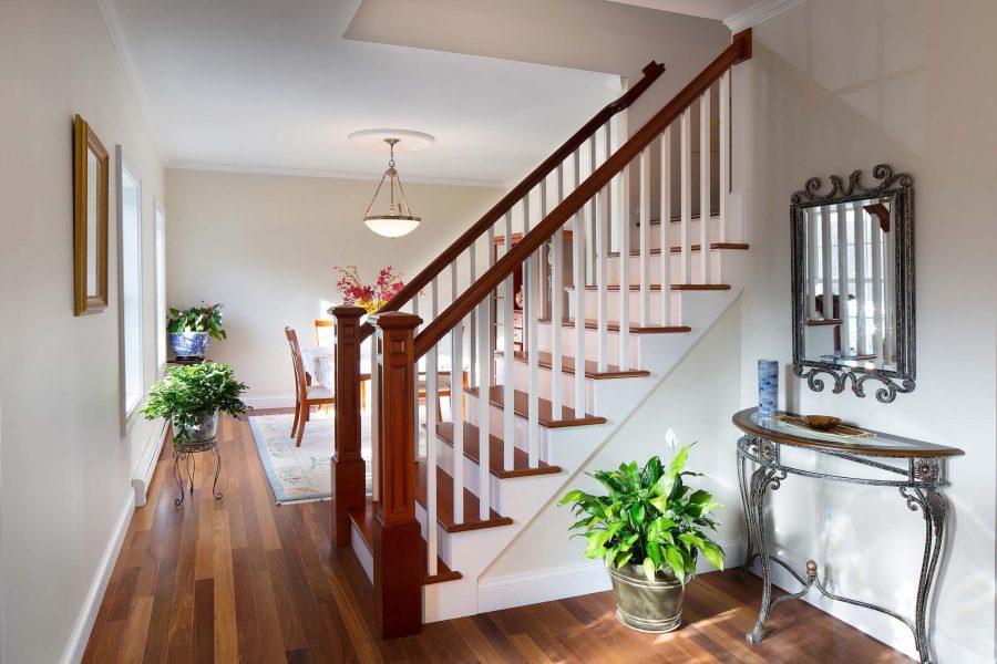 white with brown wooden stair