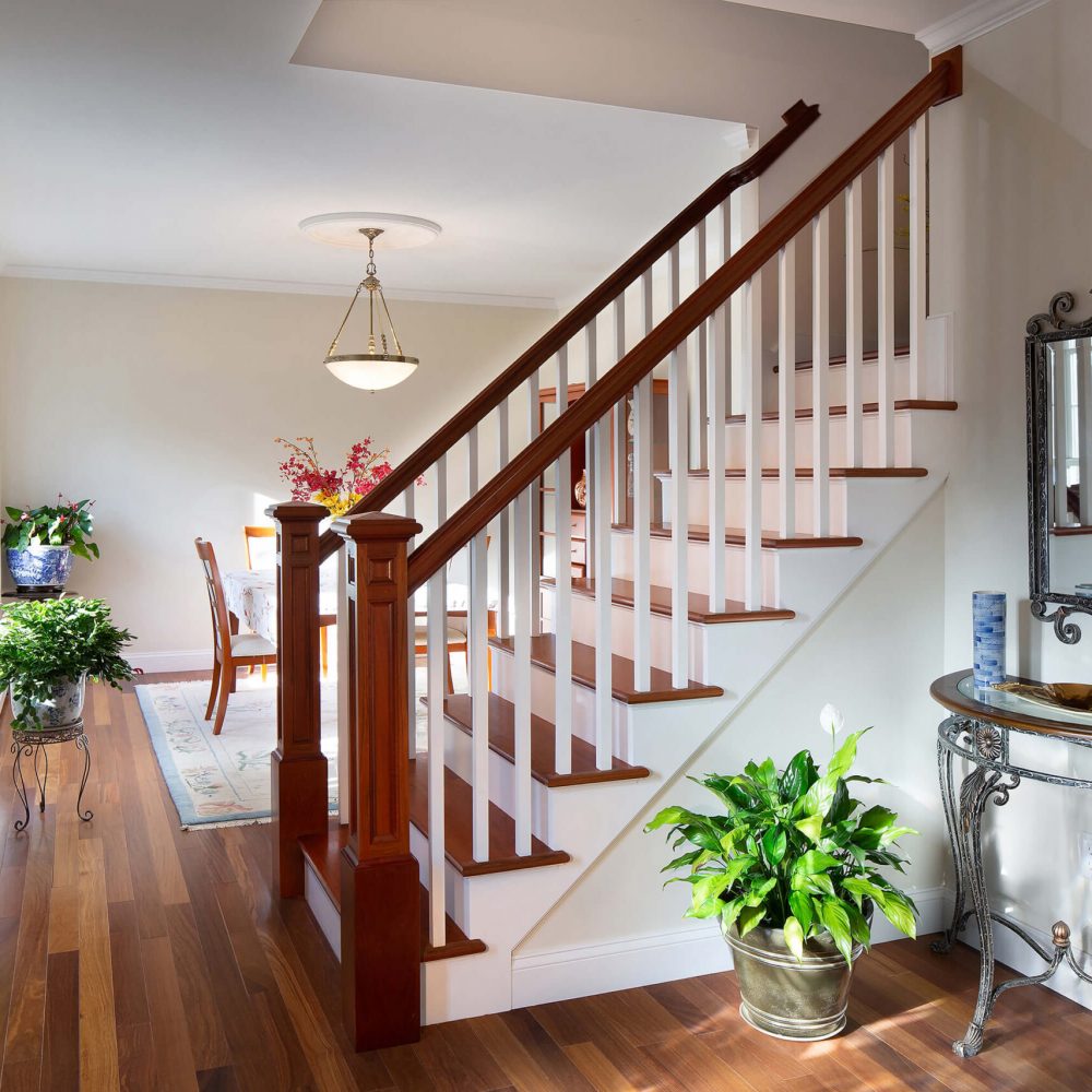 white with brown wooden stair